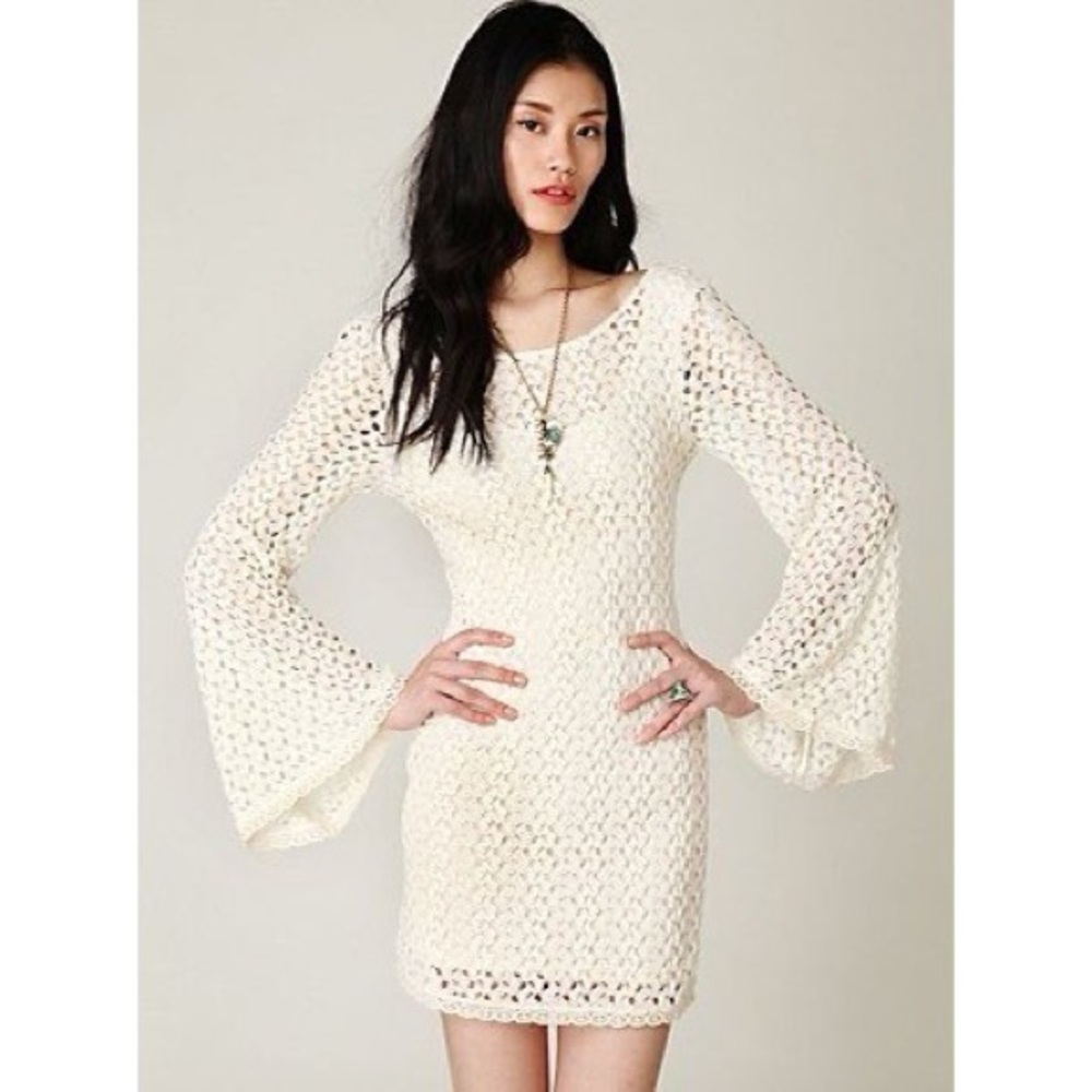 Free People Tea Gypsy Crochet Bell Sleeve Dress